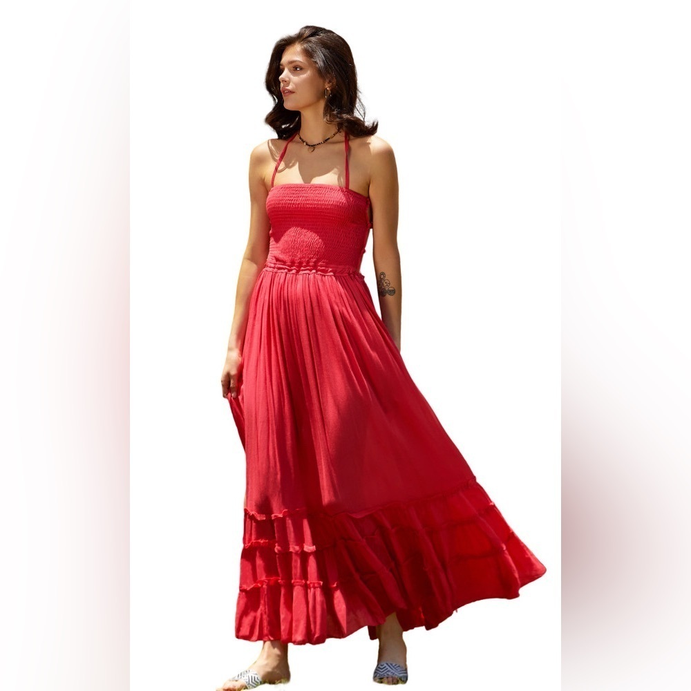🖤 R.Vivimos Women Summer Cotton Sexy Blackless Long Dresses RED Sz Large 12/14